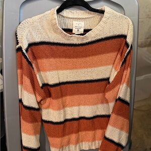 Billabong Cream, Orange & Black Striped Crew Neck Sweater